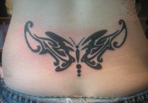 Black Tribal Butterfly – Lower Back Tattoo